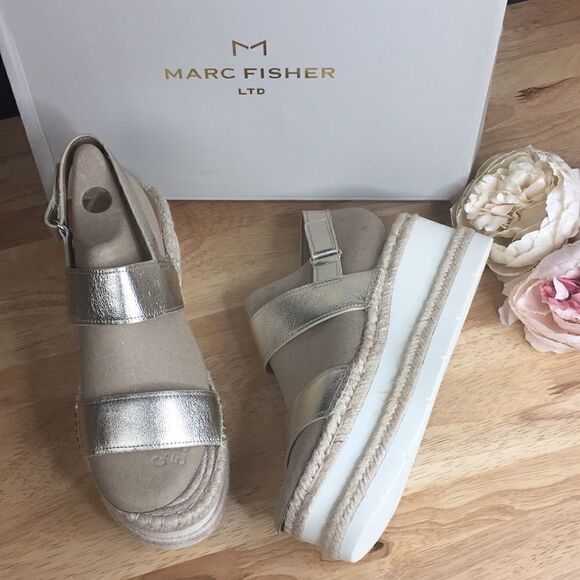 Marc Fisher Gold Platform Sandals 9.5M - Picture 1 of 8